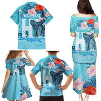 Personalised Hawaii Family Matching Puletasi and Hawaiian Shirt Humpback Whale Tattoo With Tropical Flowers