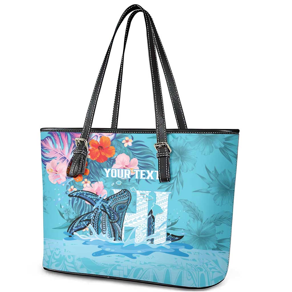Personalised Hawaii Leather Tote Bag Humpback Whale Tattoo With Tropical Flowers