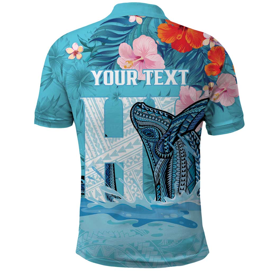 Personalised Hawaii Polo Shirt Humpback Whale Tattoo With Tropical Flowers