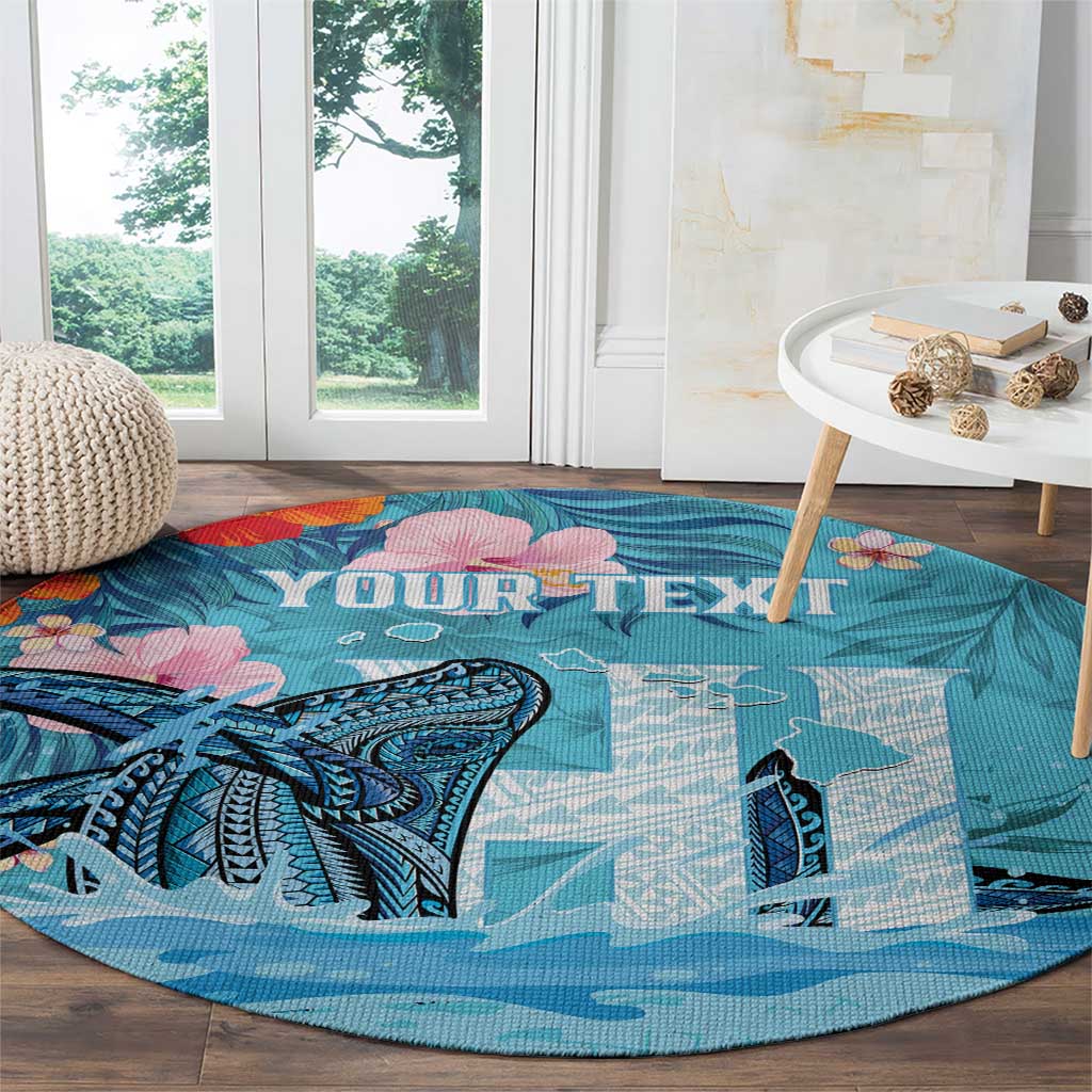 Personalised Hawaii Round Carpet Humpback Whale Tattoo With Tropical Flowers
