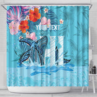 Personalised Hawaii Shower Curtain Humpback Whale Tattoo With Tropical Flowers