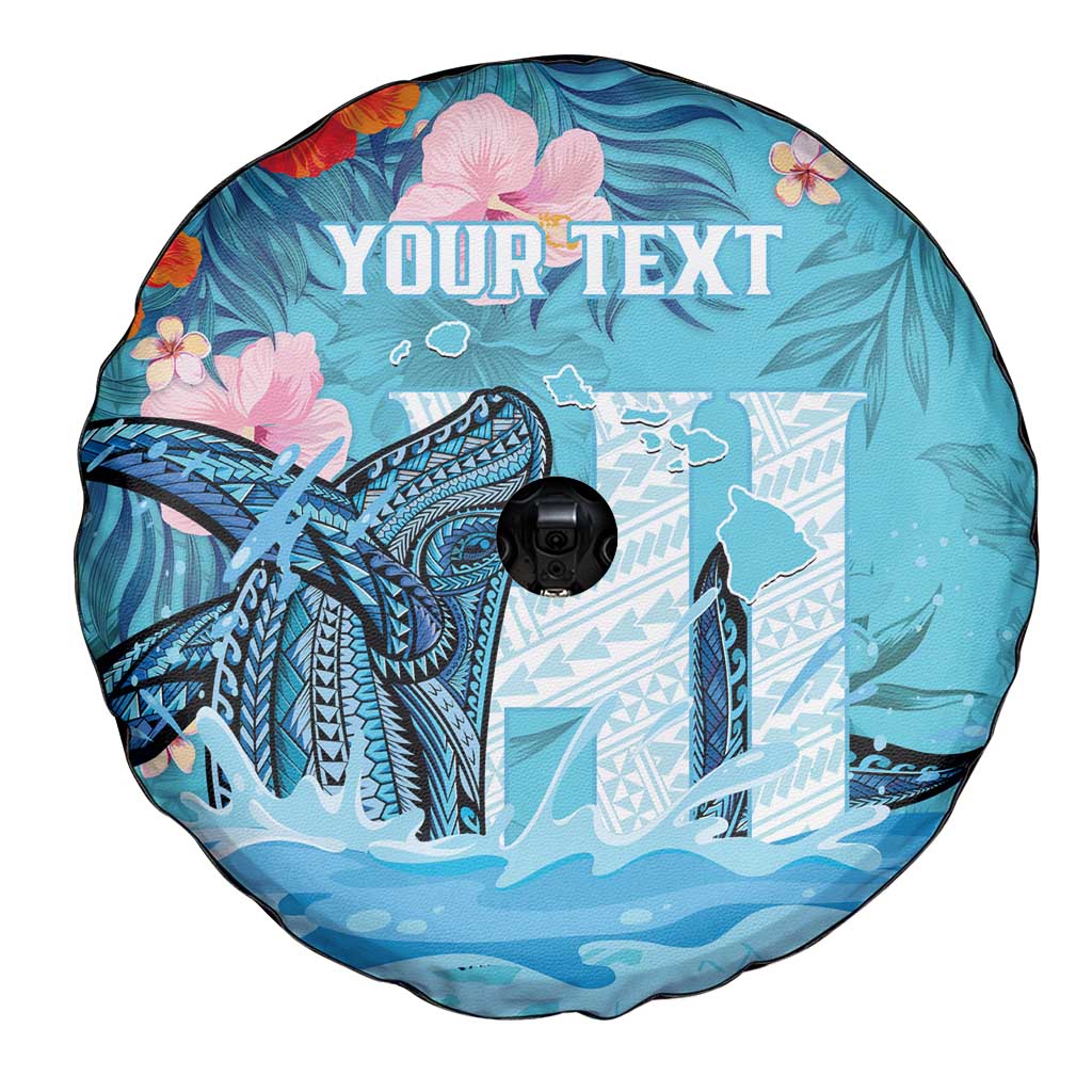 Personalised Hawaii Spare Tire Cover Humpback Whale Tattoo With Tropical Flowers