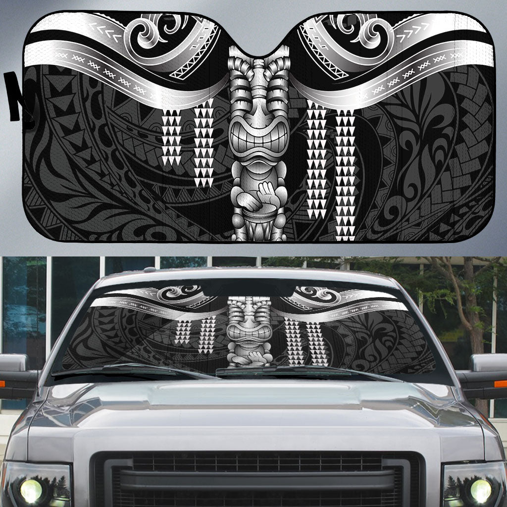 Tiki Drum Hawaii Auto Sun Shade Hawaiian Kakau Tattoo Style LT14 Black - Polynesian Pride