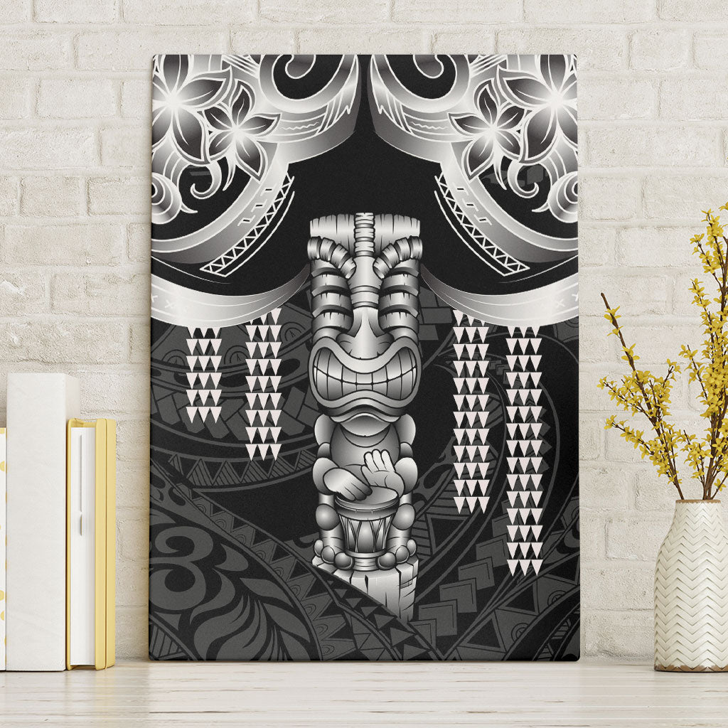 Tiki Drum Hawaii Canvas Wall Art Hawaiian Kakau Tattoo Style LT14 Without Frame Black - Polynesian Pride