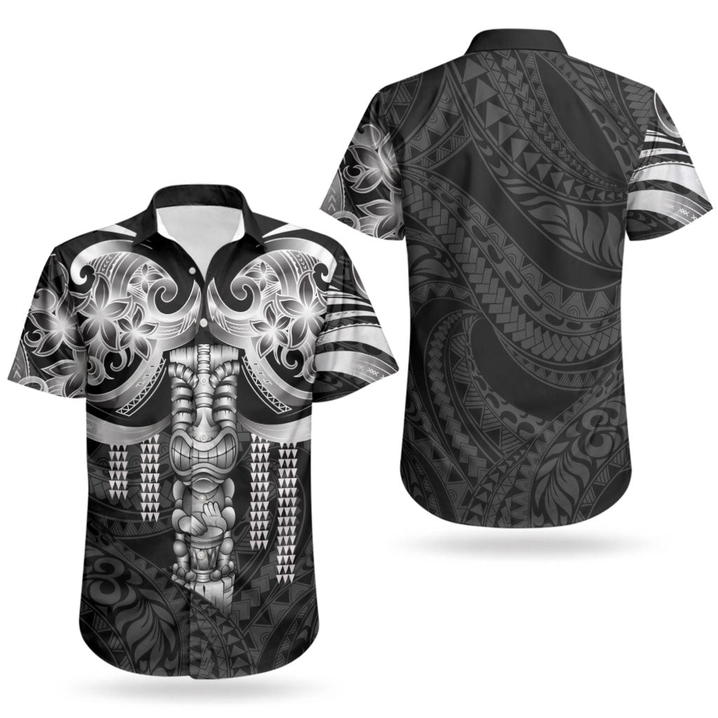 Tiki Drum Hawaii Couples Matching Long Sleeve Bodycon Dress and Hawaiian Shirt Hawaiian Kakau Tattoo Style