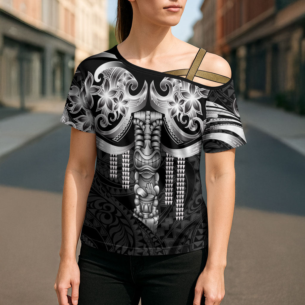 Tiki Drum Hawaii Cross Shoulder Shirt Hawaiian Kakau Tattoo Style