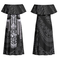 Tiki Drum Hawaii Family Matching Off Shoulder Maxi Dress and Hawaiian Shirt Hawaiian Kakau Tattoo Style
