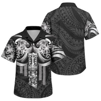 Tiki Drum Hawaii Family Matching Off Shoulder Short Dress and Hawaiian Shirt Hawaiian Kakau Tattoo Style
