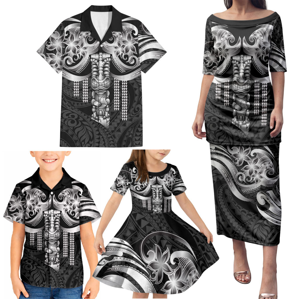 Tiki Drum Hawaii Family Matching Puletasi and Hawaiian Shirt Hawaiian Kakau Tattoo Style