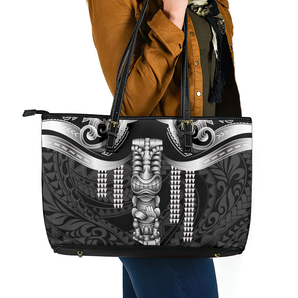 Tiki Drum Hawaii Leather Tote Bag Hawaiian Kakau Tattoo Style