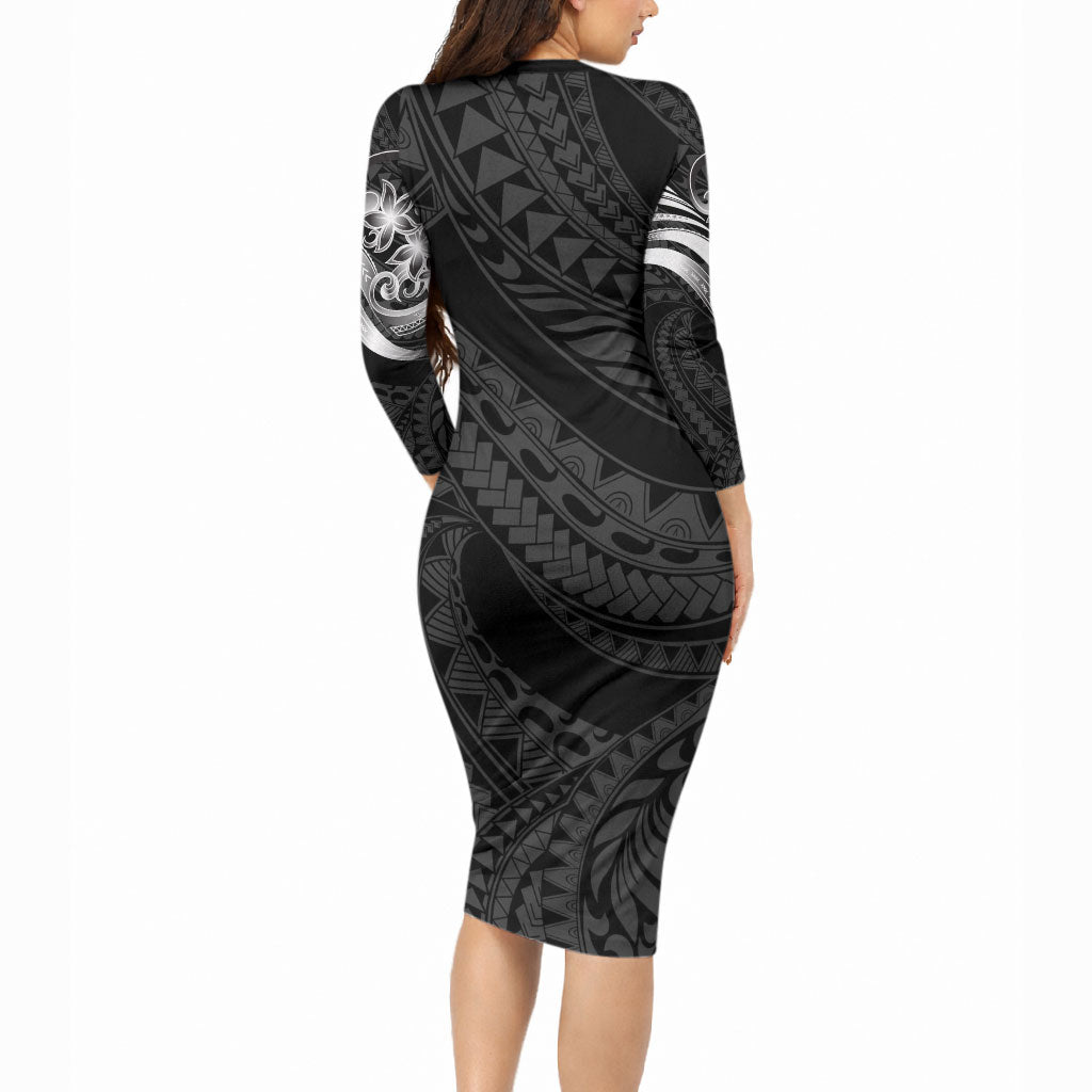 Tiki Drum Hawaii Long Sleeve Bodycon Dress Hawaiian Kakau Tattoo Style