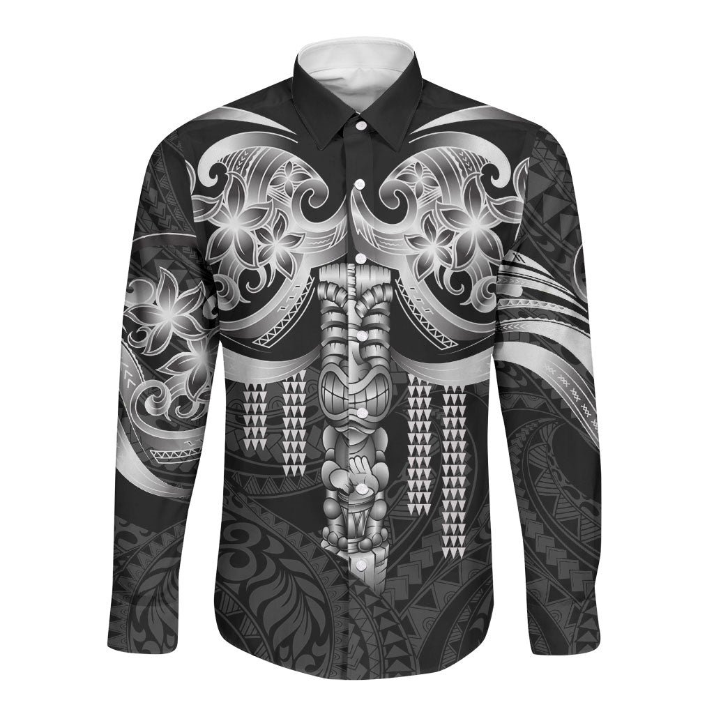 Tiki Drum Hawaii Long Sleeve Button Shirt Hawaiian Kakau Tattoo Style