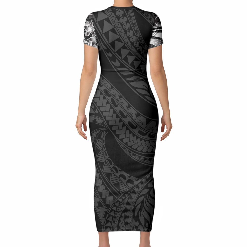 Tiki Drum Hawaii Short Sleeve Bodycon Dress Hawaiian Kakau Tattoo Style