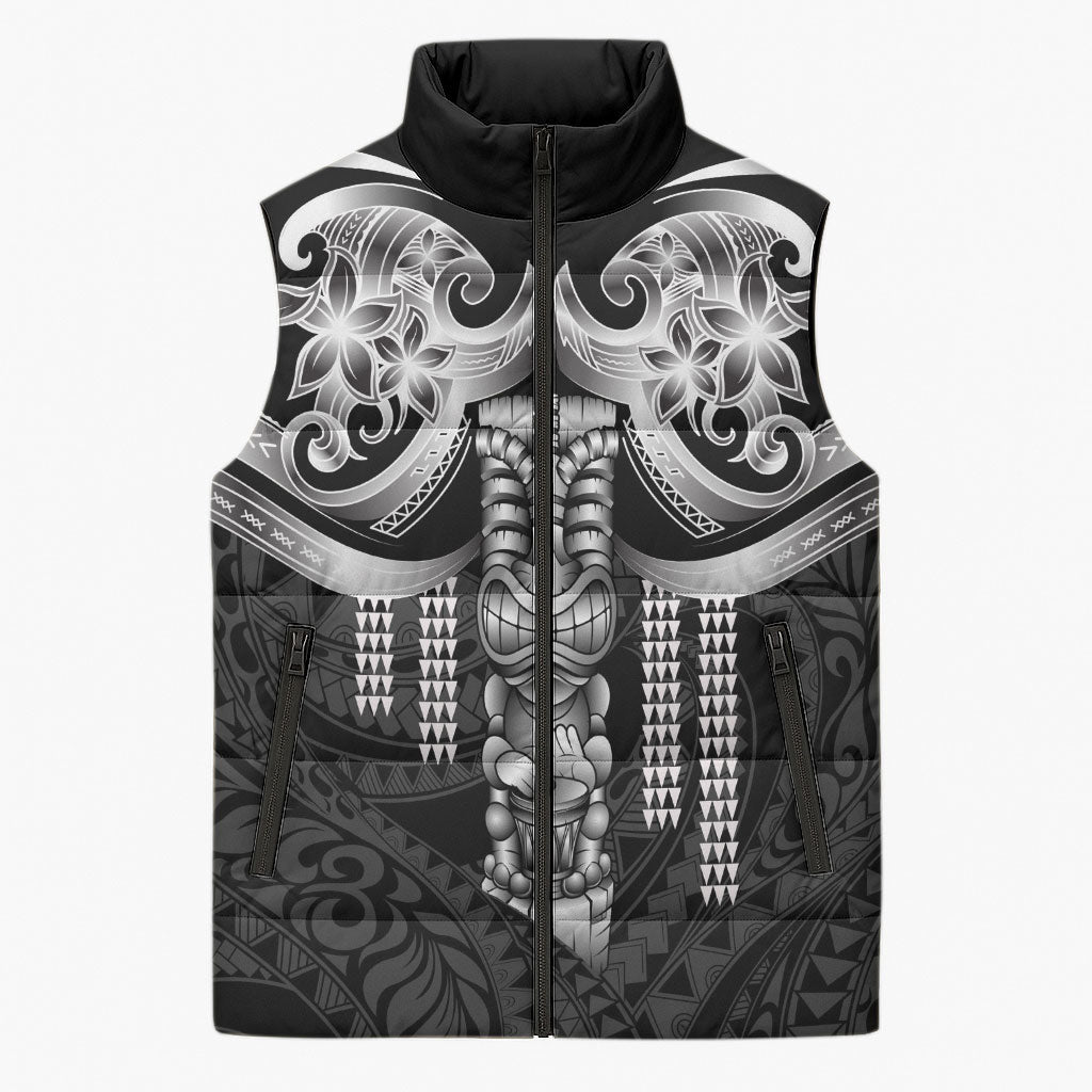 Tiki Drum Hawaii Sleeveless Puffer Jacket Hawaiian Kakau Tattoo Style
