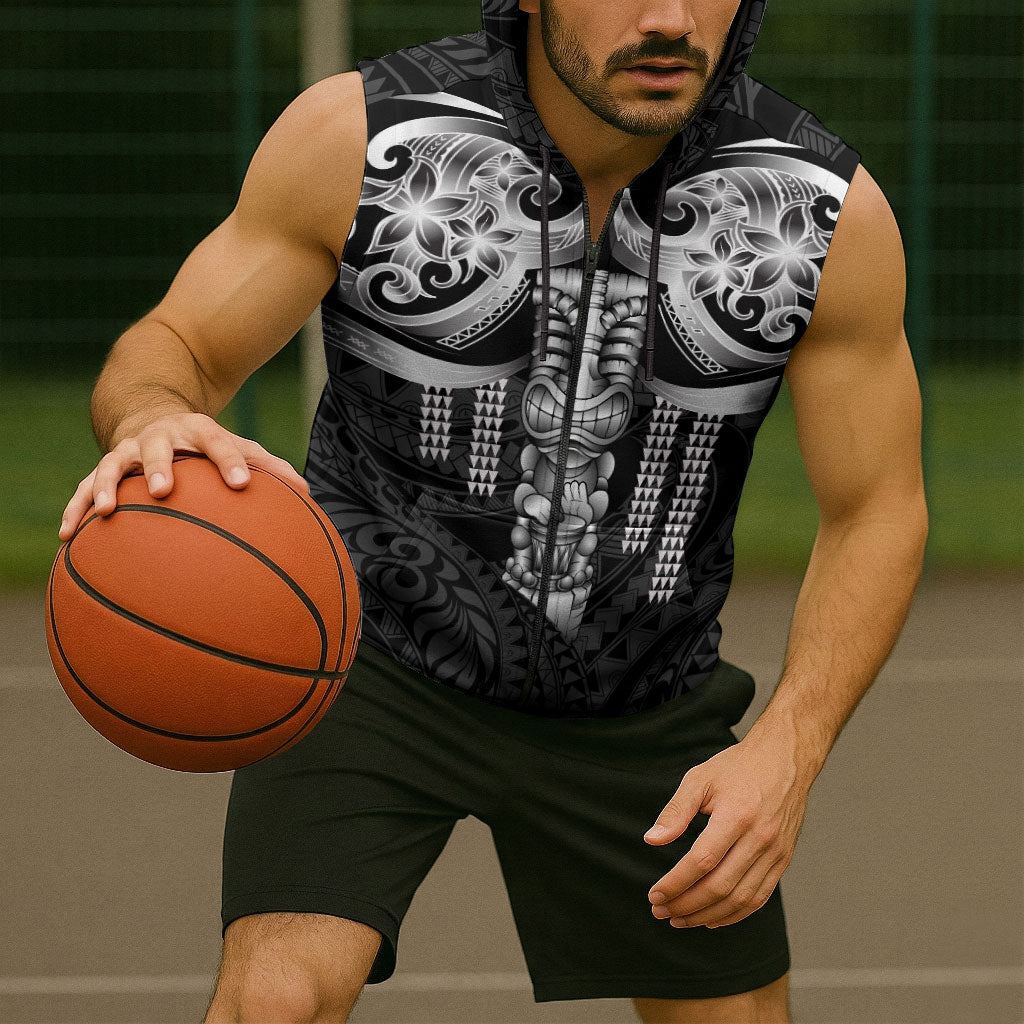 Tiki Drum Hawaii Sleeveless Zip Hoodie Hawaiian Kakau Tattoo Style