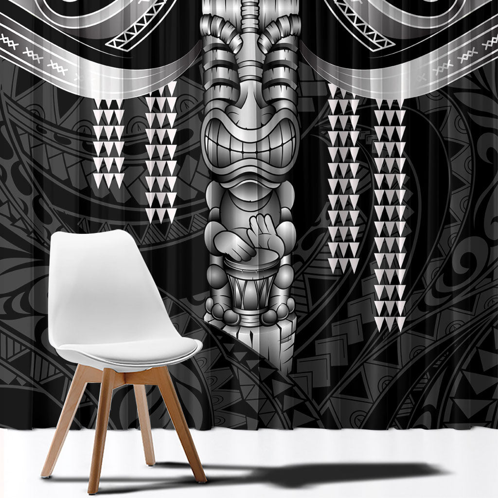 Tiki Drum Hawaii Window Curtain Hawaiian Kakau Tattoo Style