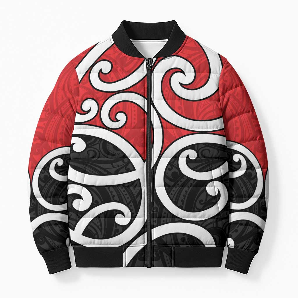 New Zealand Bomber Puffer Jacket Maori Koru Tino Rangatiratanga Color - Polynesian Pride
