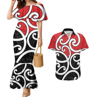 New Zealand Couples Matching Mermaid Dress and Hawaiian Shirt Maori Koru Tino Rangatiratanga Color - Polynesian Pride