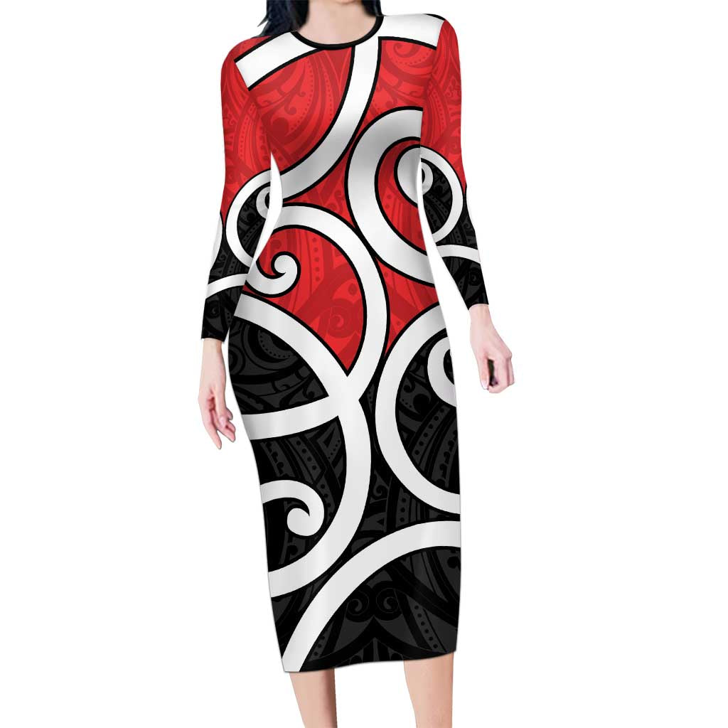 New Zealand Family Matching Long Sleeve Bodycon Dress and Hawaiian Shirt Maori Koru Tino Rangatiratanga Color - Polynesian Pride
