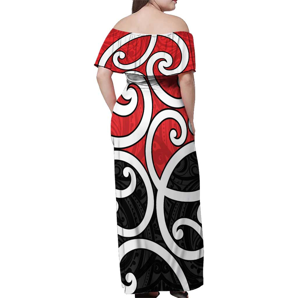 New Zealand Family Matching Off Shoulder Maxi Dress and Hawaiian Shirt Maori Koru Tino Rangatiratanga Color - Polynesian Pride