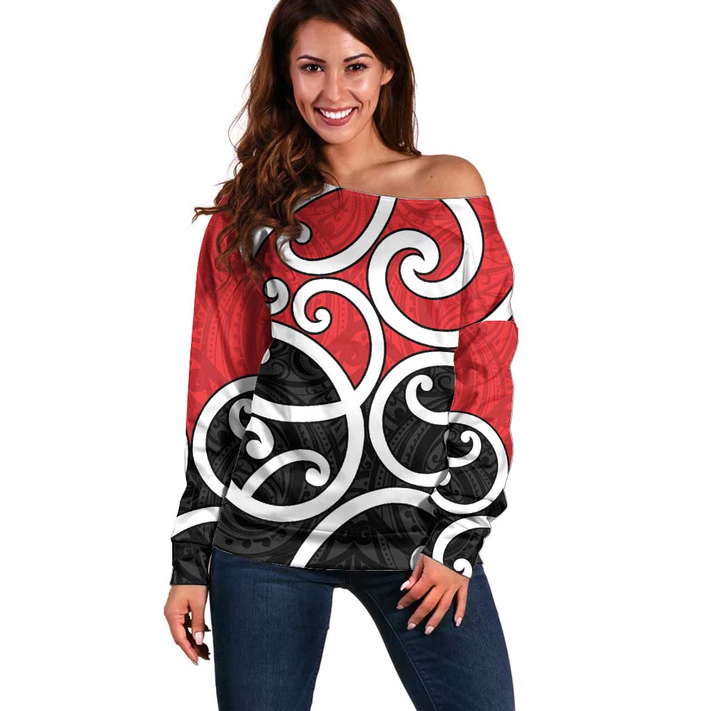 New Zealand Off Shoulder Sweater Maori Koru Tino Rangatiratanga Color - Polynesian Pride