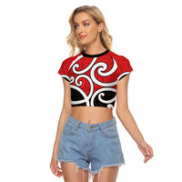 New Zealand Raglan Cropped T Shirt Maori Koru Tino Rangatiratanga Color - Polynesian Pride