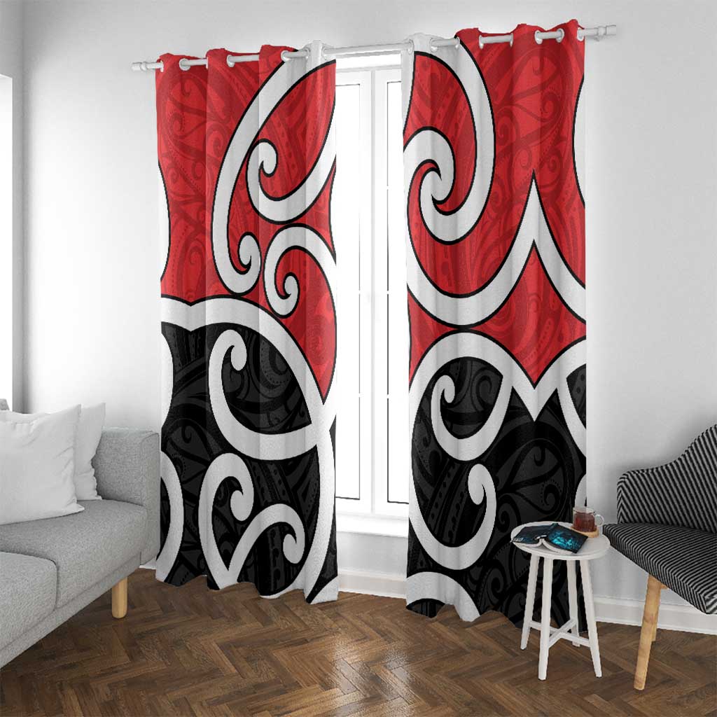 New Zealand Window Curtain Maori Koru Tino Rangatiratanga Color LT14 With Grommets Red - Polynesian Pride