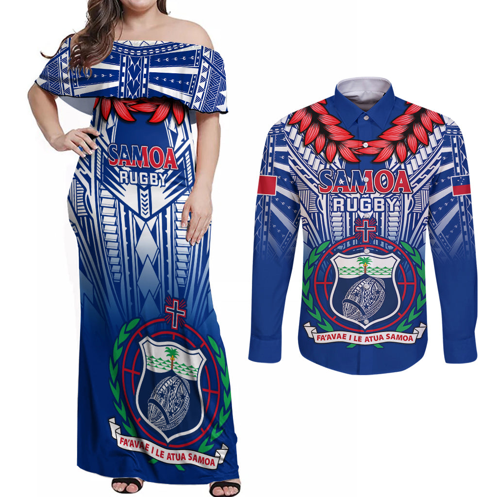 custom-samoa-rugby-couples-matching-off-shoulder-maxi-dress-and-long-sleeve-button-shirts-2023-go-manu-samoa-with-ula-fala-style