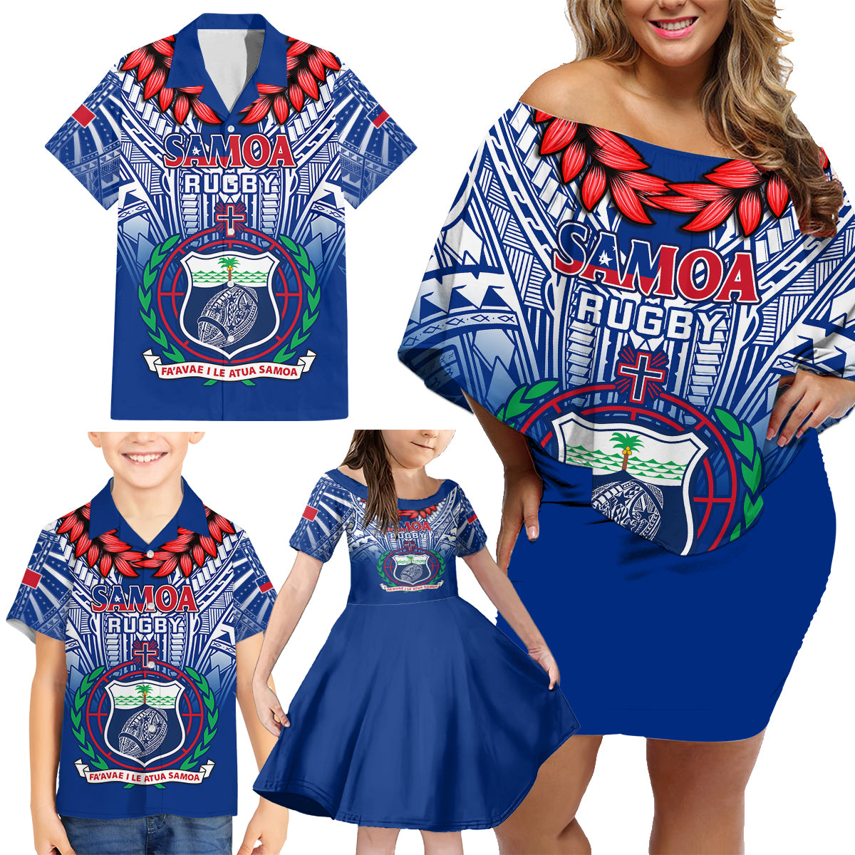 custom-samoa-rugby-family-matching-off-shoulder-short-dress-and-hawaiian-shirt-2023-go-manu-samoa-with-ula-fala-style