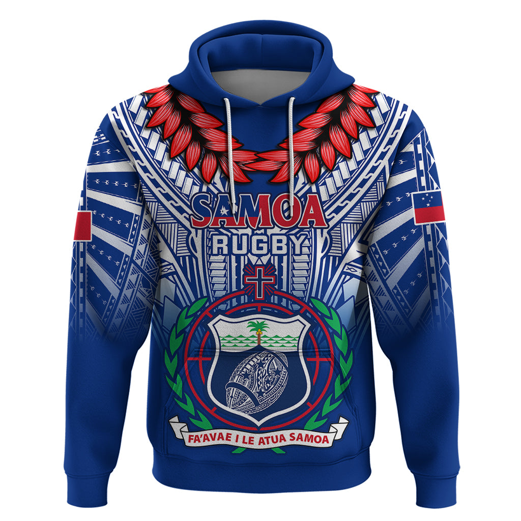 Custom Samoa Rugby Hoodie 2023 Go Manu Samoa With Ula Fala Style LT14 Pullover Hoodie Blue - Polynesian Pride