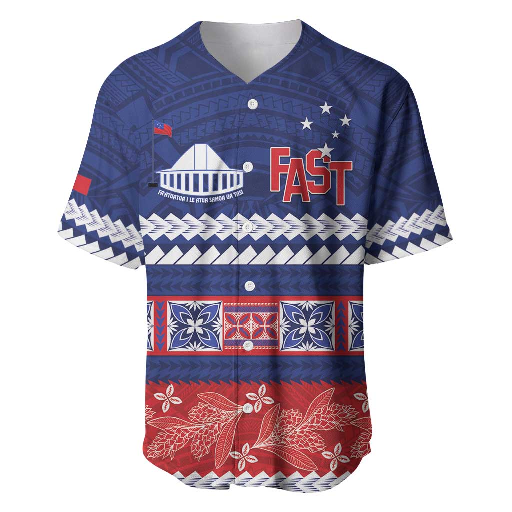 Personalised FAST Samoa Siapo Baseball Jersey Teuila Flowers Samoan Pattern LT14 Blue - Polynesian Pride