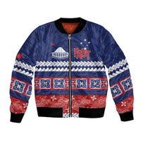 Personalised FAST Samoa Siapo Bomber Jacket Teuila Flowers Samoan Pattern LT14 Unisex Blue - Polynesian Pride