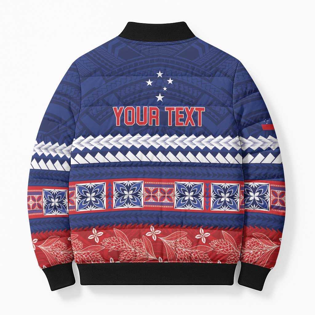 Personalised FAST Samoa Siapo Bomber Puffer Jacket Teuila Flowers Samoan Pattern - Polynesian Pride