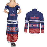 Personalised FAST Samoa Siapo Couples Matching Summer Maxi Dress and Long Sleeve Button Shirt Teuila Flowers Samoan Pattern LT14 - Polynesian Pride