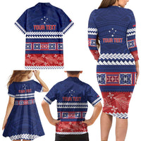 Personalised FAST Samoa Siapo Family Matching Long Sleeve Bodycon Dress and Hawaiian Shirt Teuila Flowers Samoan Pattern - Polynesian Pride