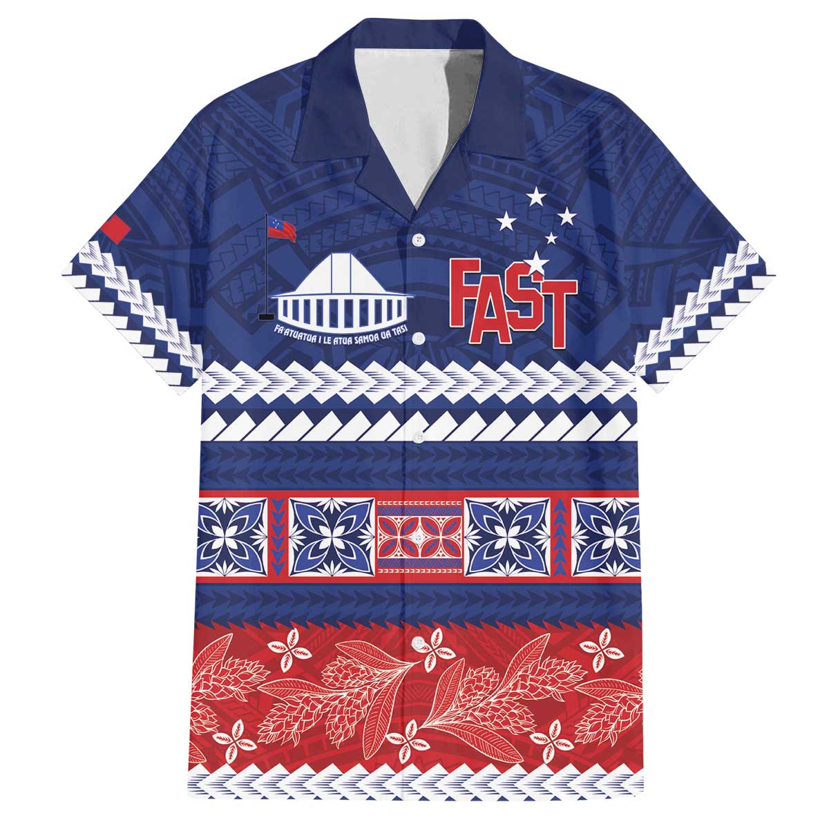 Personalised FAST Samoa Siapo Family Matching Off The Shoulder Long Sleeve Dress and Hawaiian Shirt Teuila Flowers Samoan Pattern - Polynesian Pride