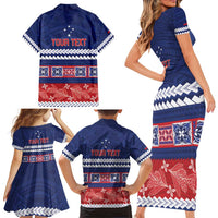 Personalised FAST Samoa Siapo Family Matching Short Sleeve Bodycon Dress and Hawaiian Shirt Teuila Flowers Samoan Pattern - Polynesian Pride