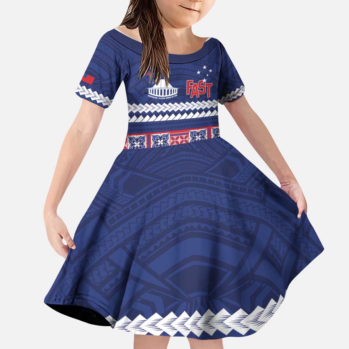 Personalised FAST Samoa Siapo Kid Short Sleeve Dress Teuila Flowers Samoan Pattern - Polynesian Pride