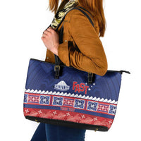 Personalised FAST Samoa Siapo Leather Tote Bag Teuila Flowers Samoan Pattern LT14 Blue - Polynesian Pride