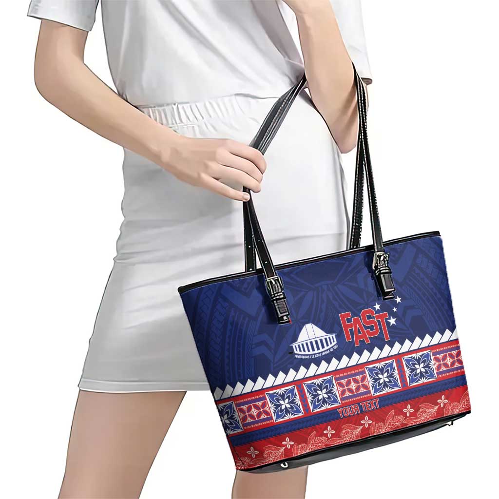 Personalised FAST Samoa Siapo Leather Tote Bag Teuila Flowers Samoan Pattern LT14 - Polynesian Pride