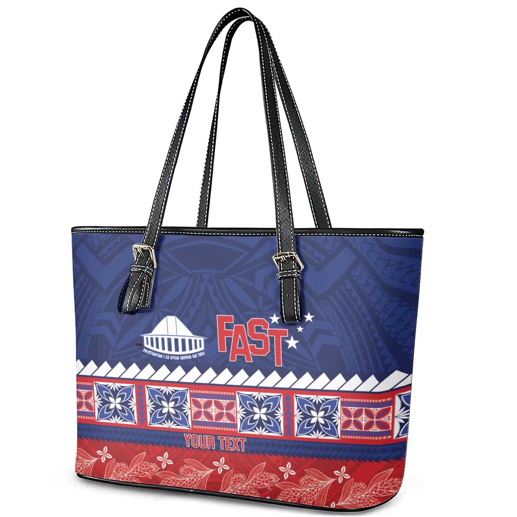 Personalised FAST Samoa Siapo Leather Tote Bag Teuila Flowers Samoan Pattern LT14 - Polynesian Pride
