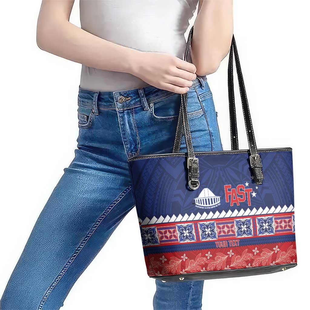 Personalised FAST Samoa Siapo Leather Tote Bag Teuila Flowers Samoan Pattern LT14 - Polynesian Pride