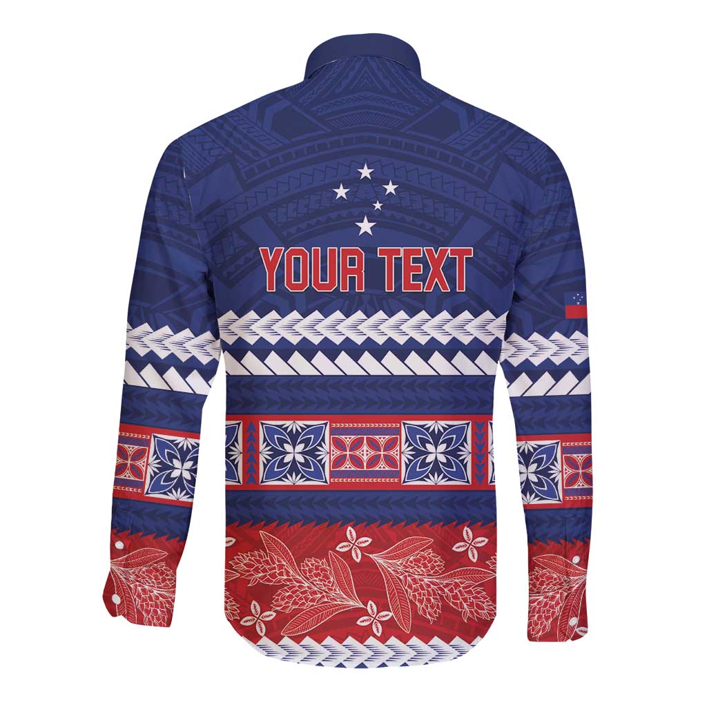 Personalised FAST Samoa Siapo Long Sleeve Button Shirt Teuila Flowers Samoan Pattern LT14 - Polynesian Pride