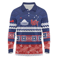 Personalised FAST Samoa Siapo Long Sleeve Polo Shirt Teuila Flowers Samoan Pattern - Polynesian Pride