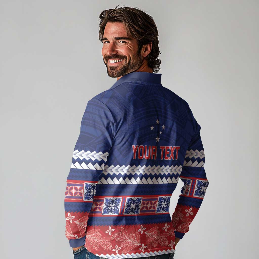 Personalised FAST Samoa Siapo Long Sleeve Polo Shirt Teuila Flowers Samoan Pattern - Polynesian Pride