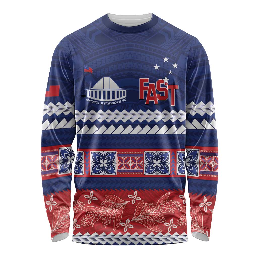 Personalised FAST Samoa Siapo Long Sleeve Shirt Teuila Flowers Samoan Pattern - Polynesian Pride