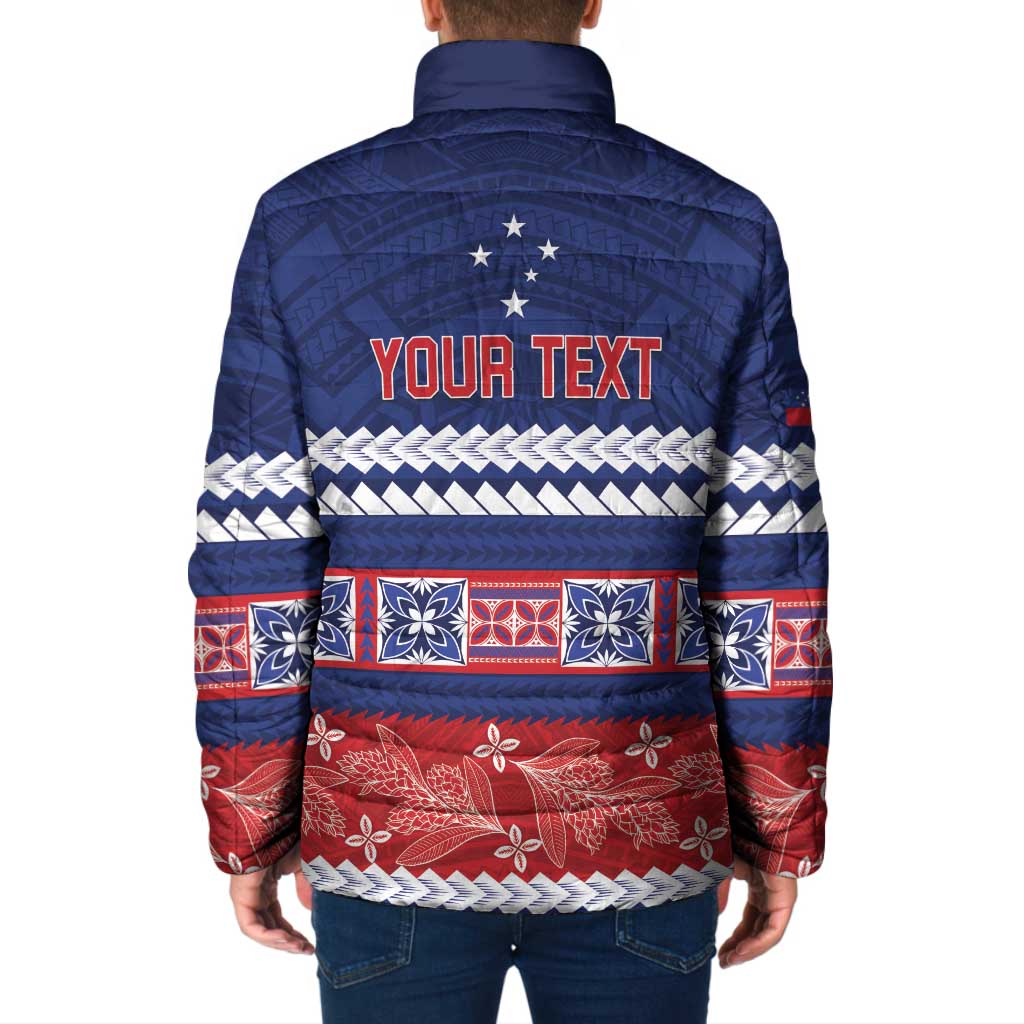 Personalised FAST Samoa Siapo Padded Jacket Teuila Flowers Samoan Pattern - Polynesian Pride