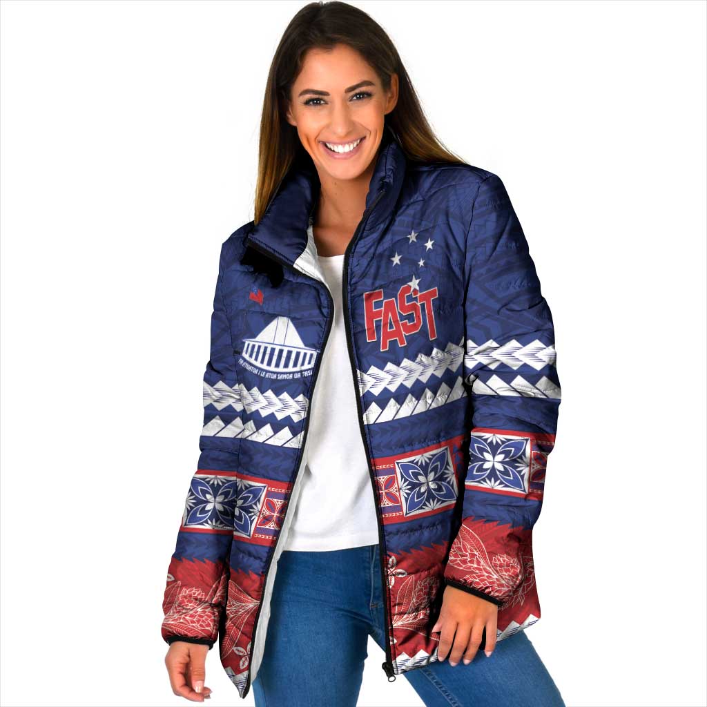 Personalised FAST Samoa Siapo Padded Jacket Teuila Flowers Samoan Pattern - Polynesian Pride