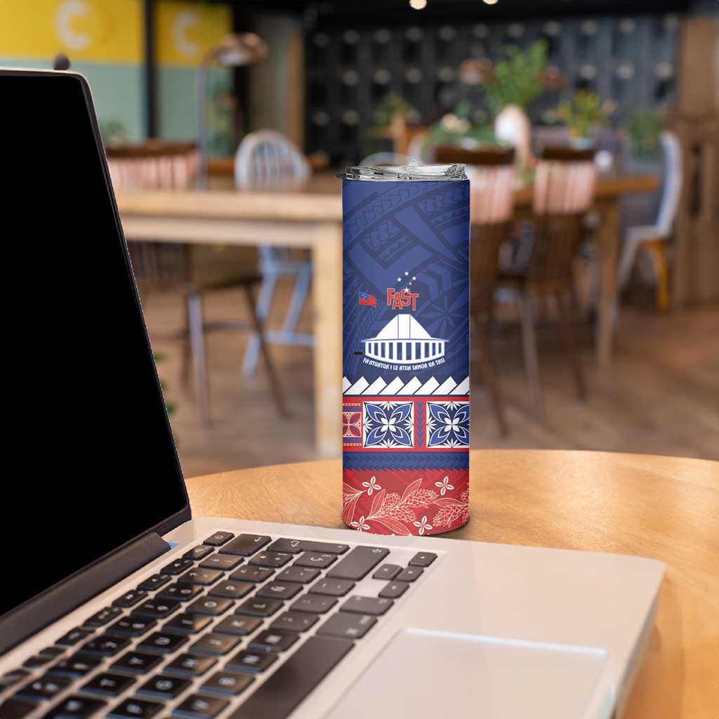 Personalised FAST Samoa Siapo Skinny Tumbler Teuila Flowers Samoan Pattern - Polynesian Pride