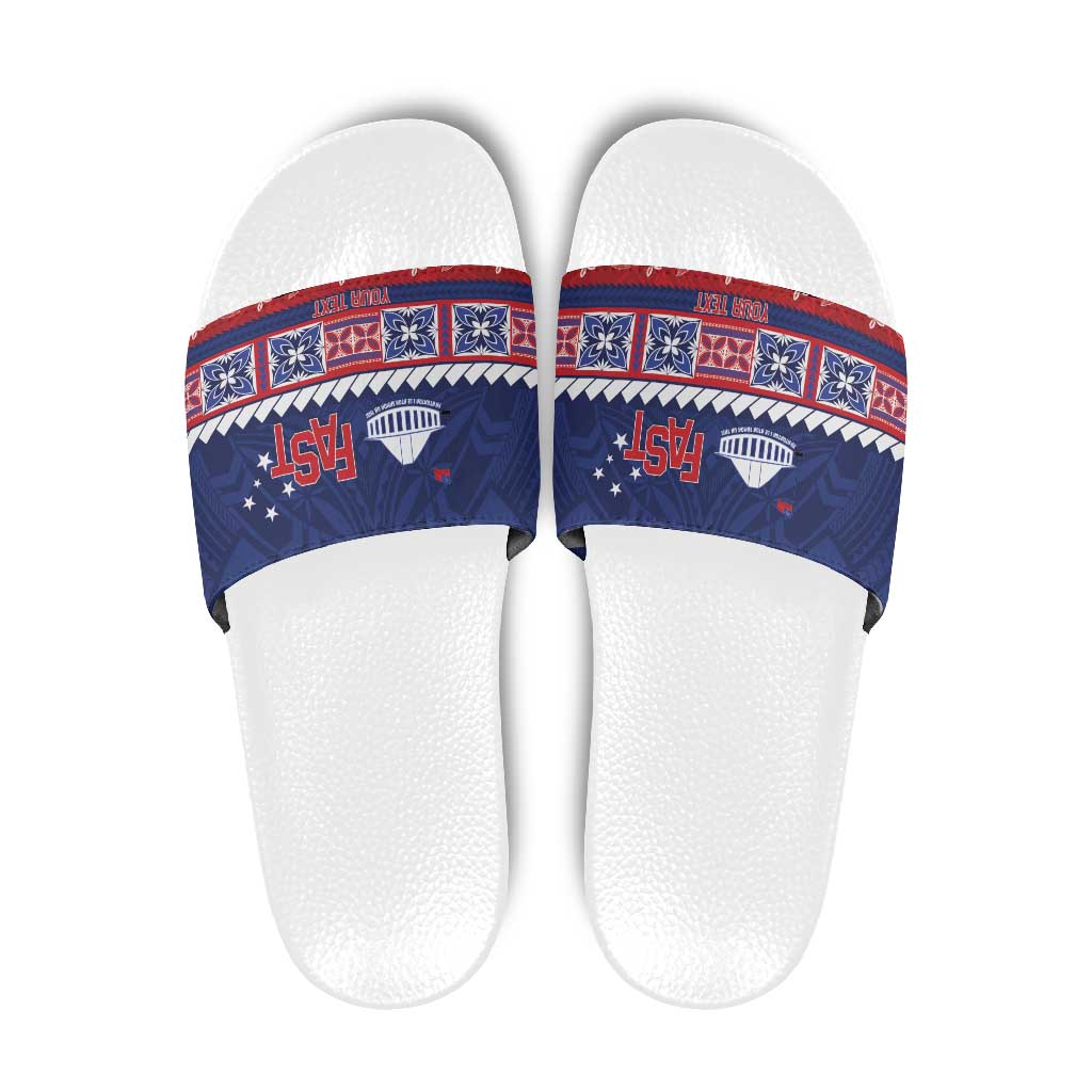 Personalised FAST Samoa Siapo Slide Sandals Teuila Flowers Samoan Pattern LT14 Blue - Polynesian Pride